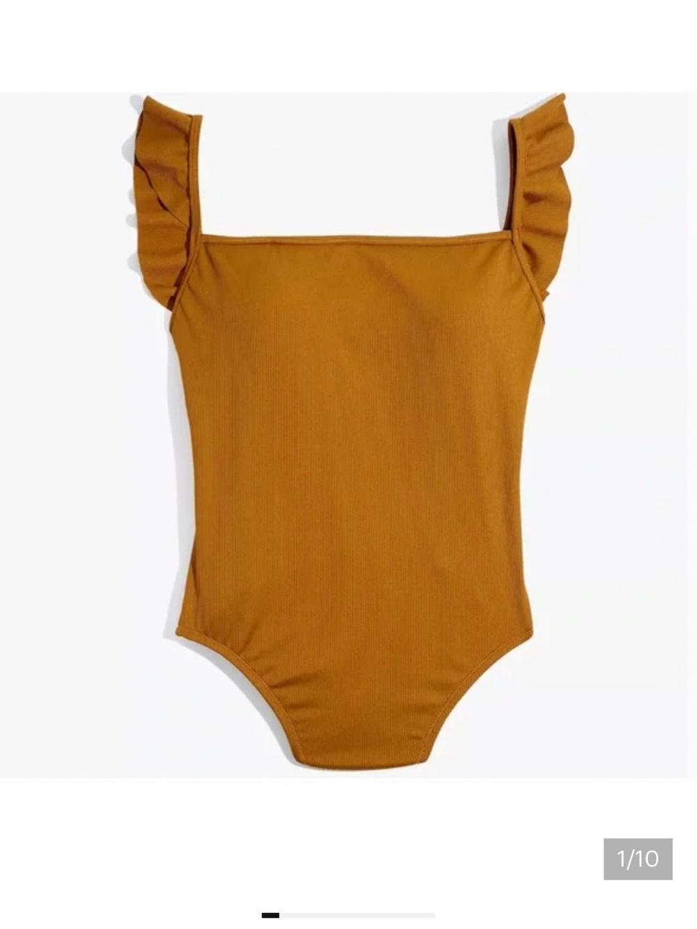 Madewell Second Wave Ruffle-Strap One-Piece Swimsuit Yellow Gold Ribbed